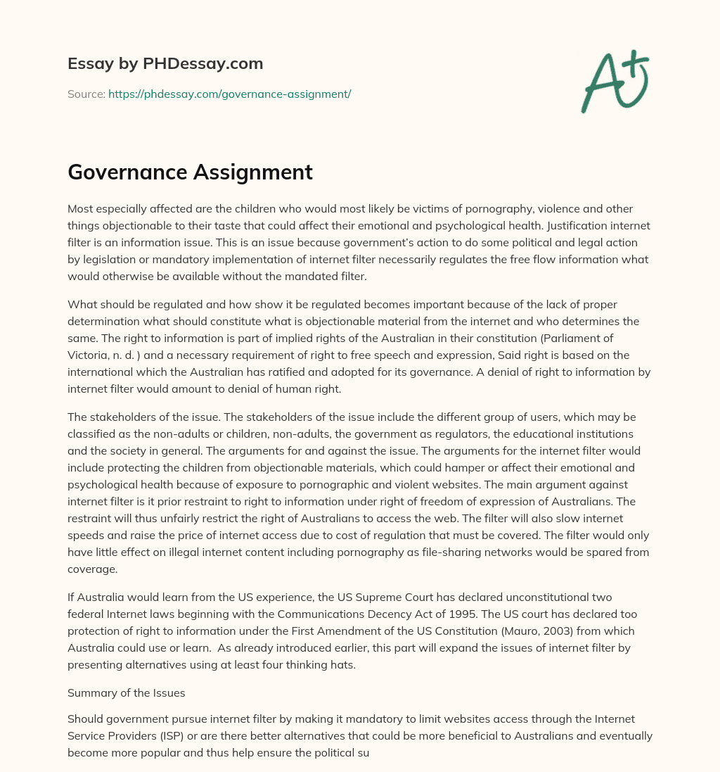 Governance Assignment essay