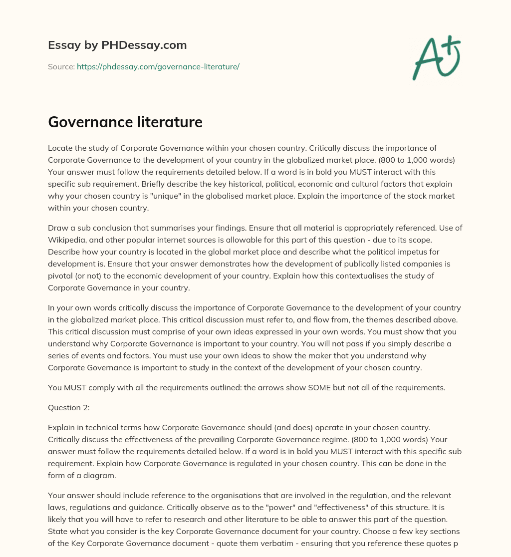 Governance literature essay
