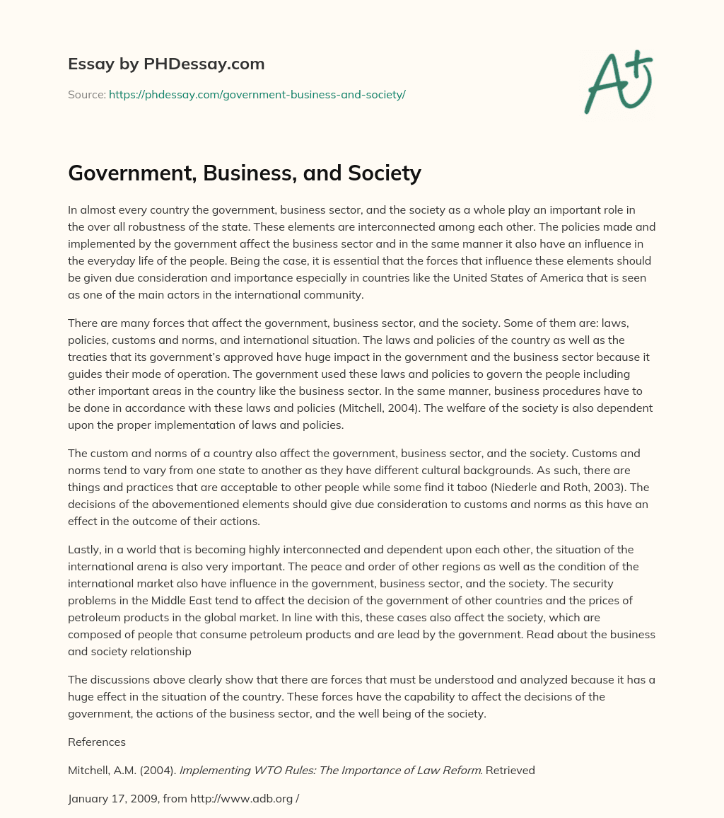 Government, Business, and Society essay