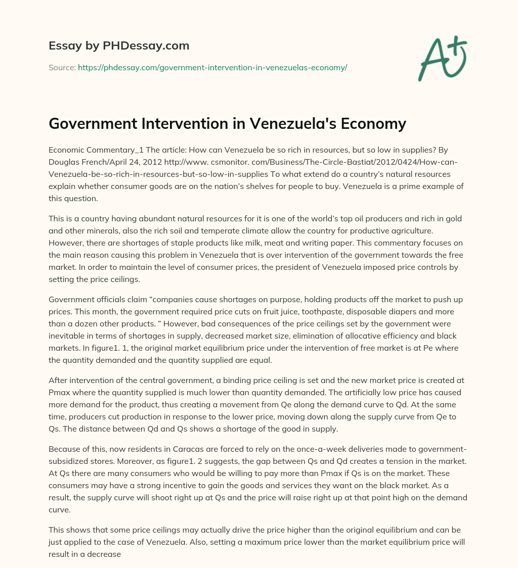 Government Intervention in Venezuela’s Economy essay