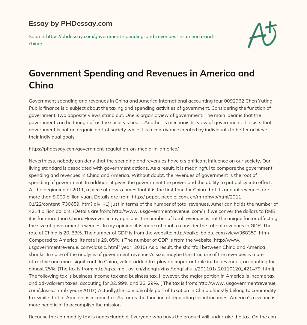 Government Spending and Revenues in America and China essay