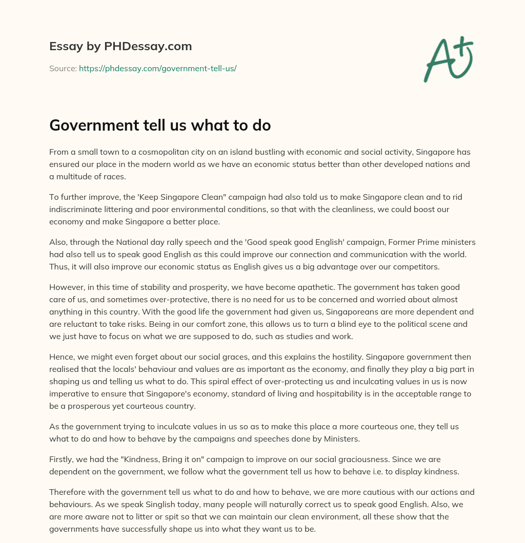 Government tell us what to do essay