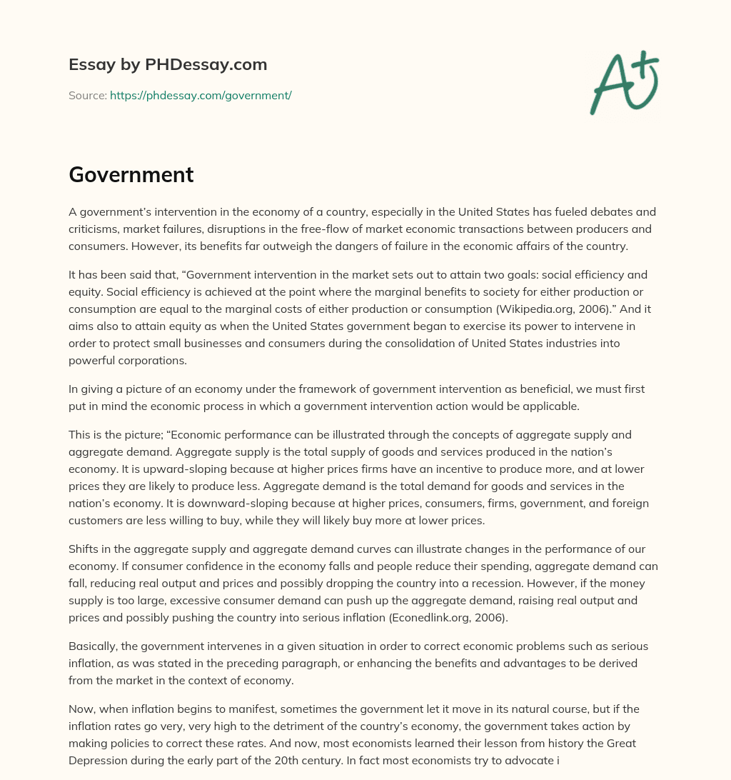 The Benefits of Government Intervention in the Economy essay
