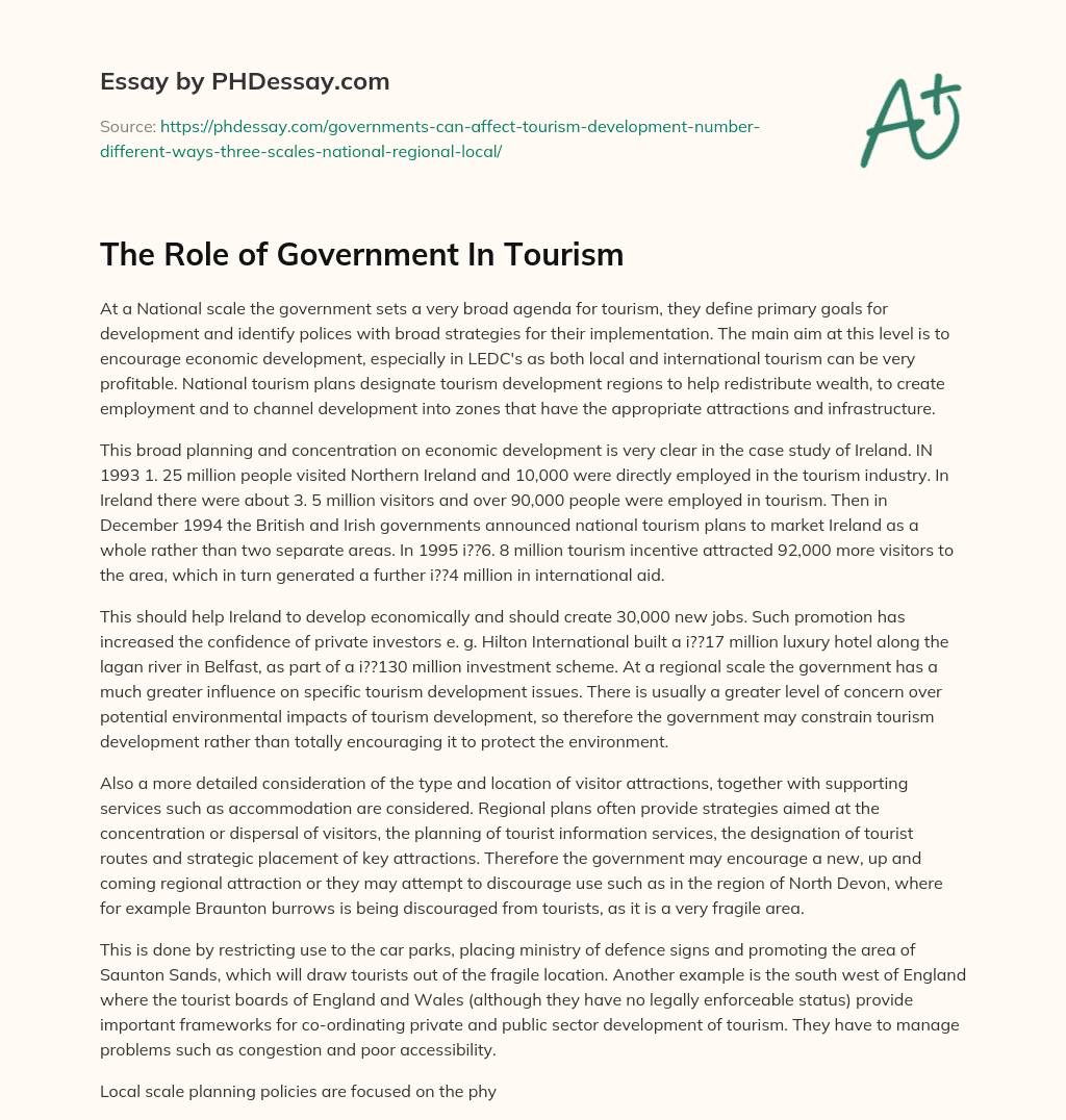 The Role of Government In Tourism essay