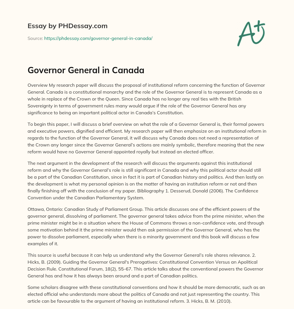 Governor General in Canada essay