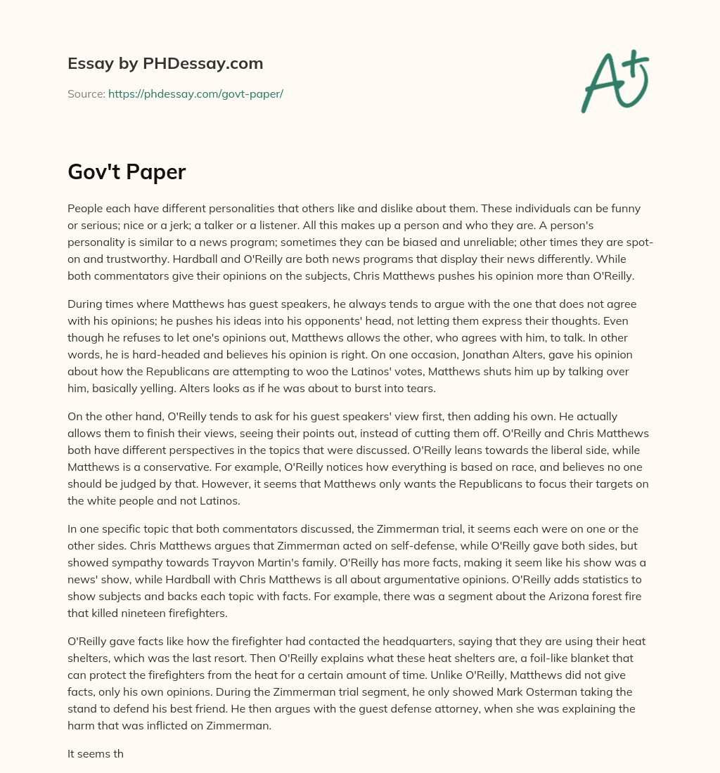 The Importance of Personality and its Similarity to News Programs essay