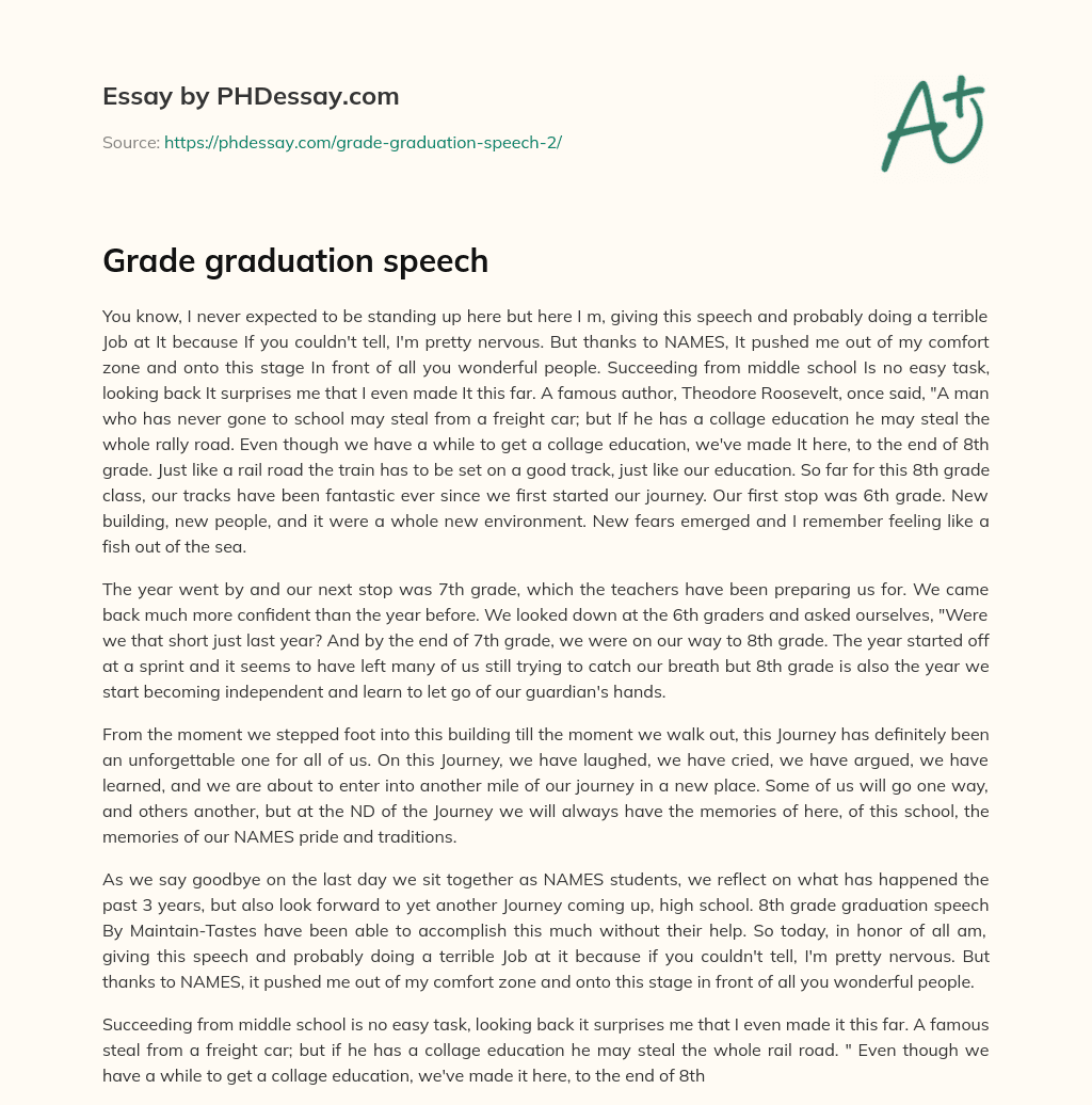 Grade graduation speech (600 Words) - PHDessay.com