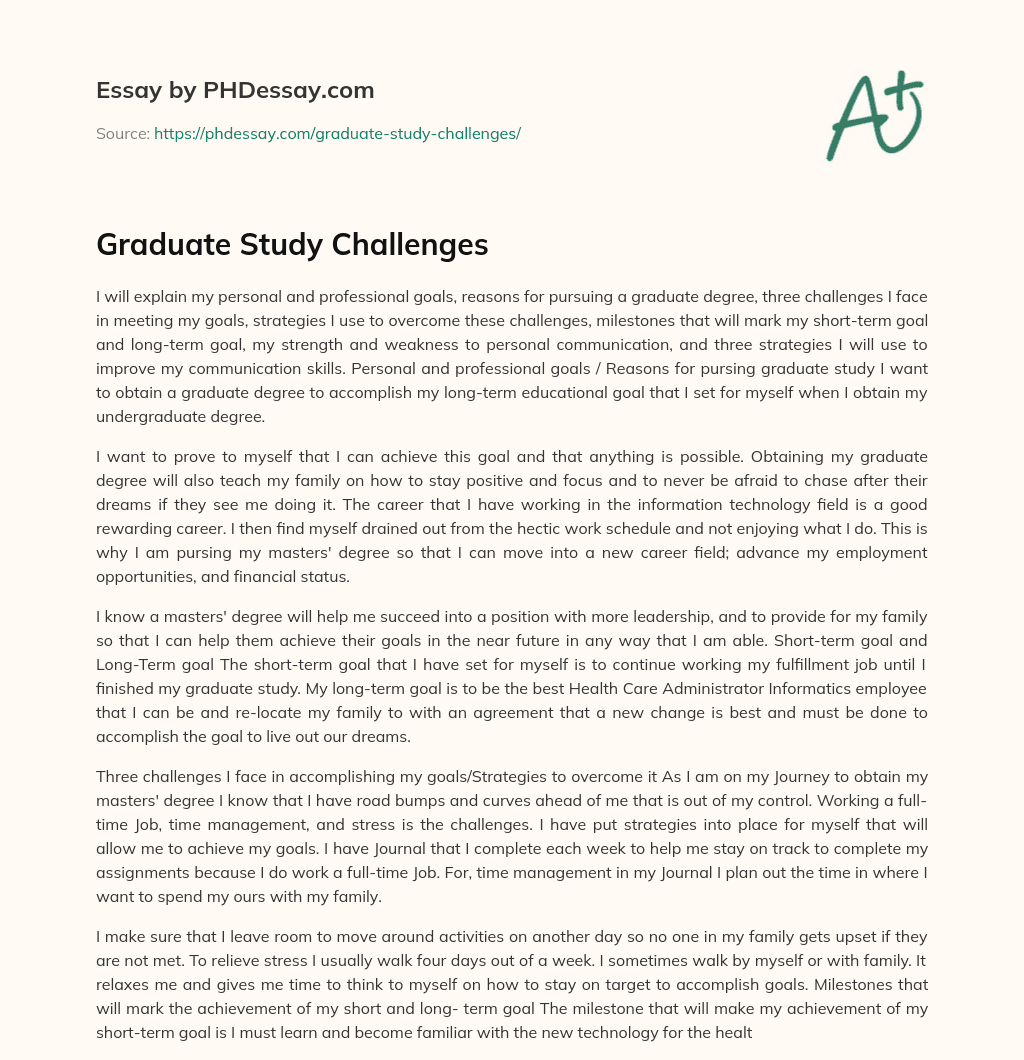 Graduate Study Challenges essay