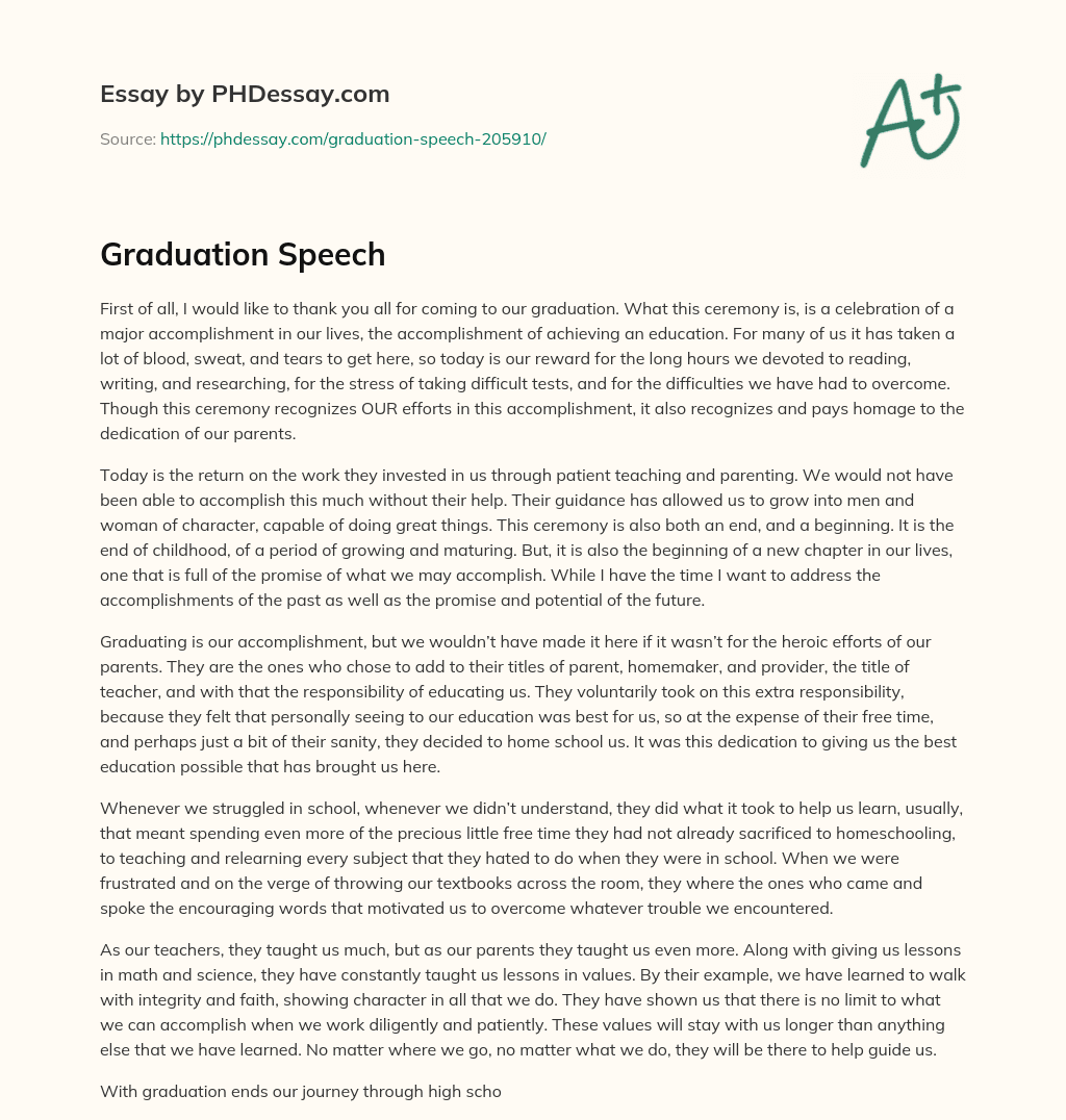 graduation speech introduction body conclusion