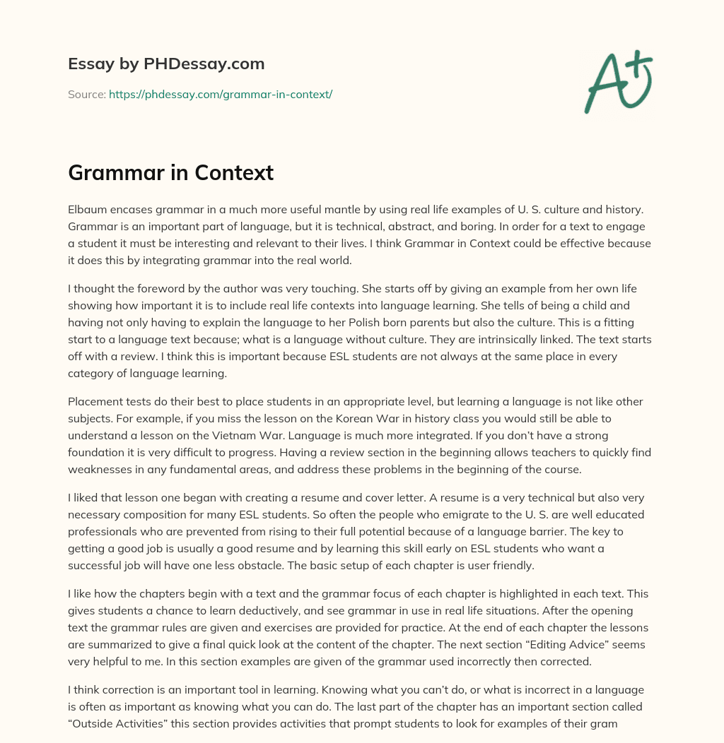 Grammar in Context essay