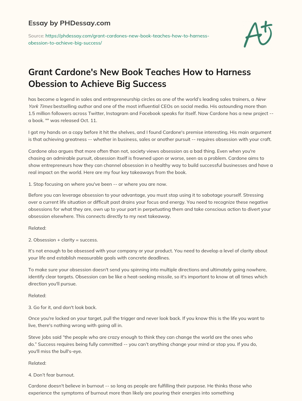Grant Cardone’s New Book Teaches How to Harness Obession to Achieve Big Success essay
