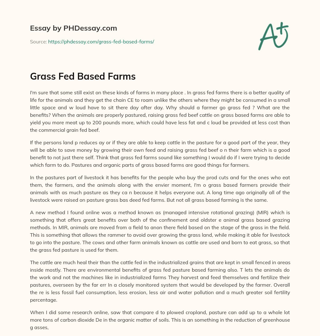 Grass Fed Based Farms essay
