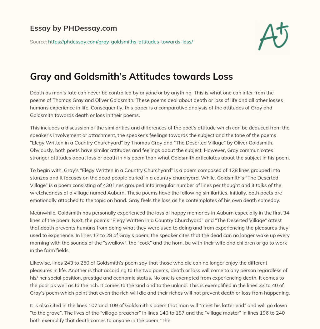 Gray and Goldsmith’s Attitudes towards Loss essay