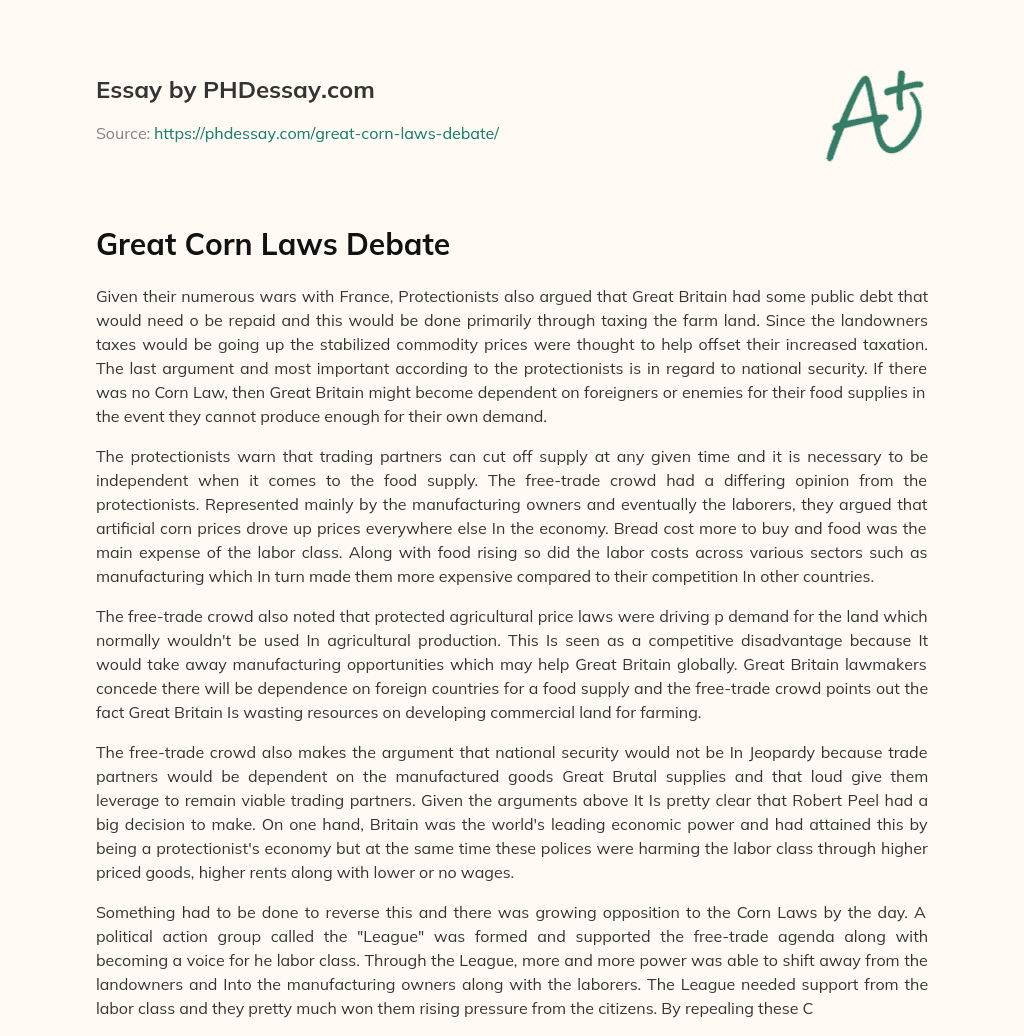 Great Corn Laws Debate essay