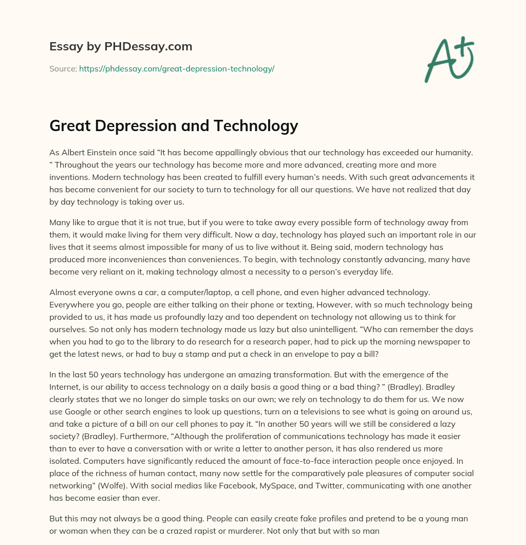 Great Depression and Technology essay