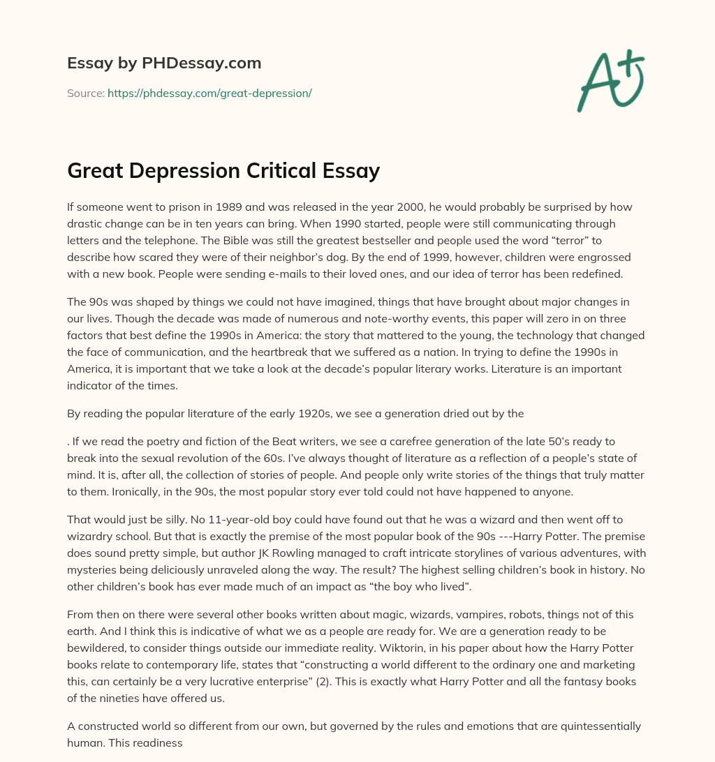 Great Depression Critical Essay essay