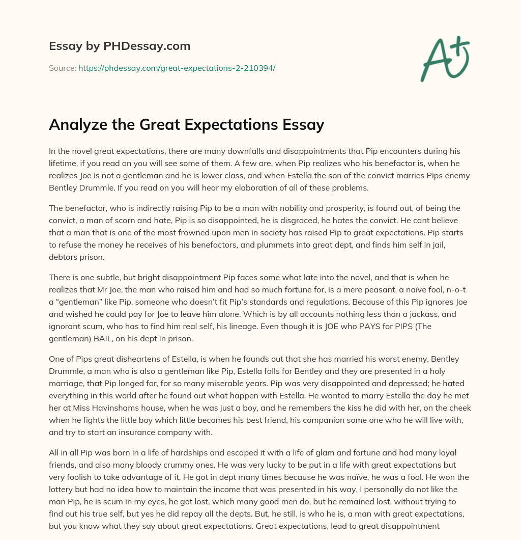Disappointments and Downfalls in Great Expectations: Pip’s Encounters with Reality essay