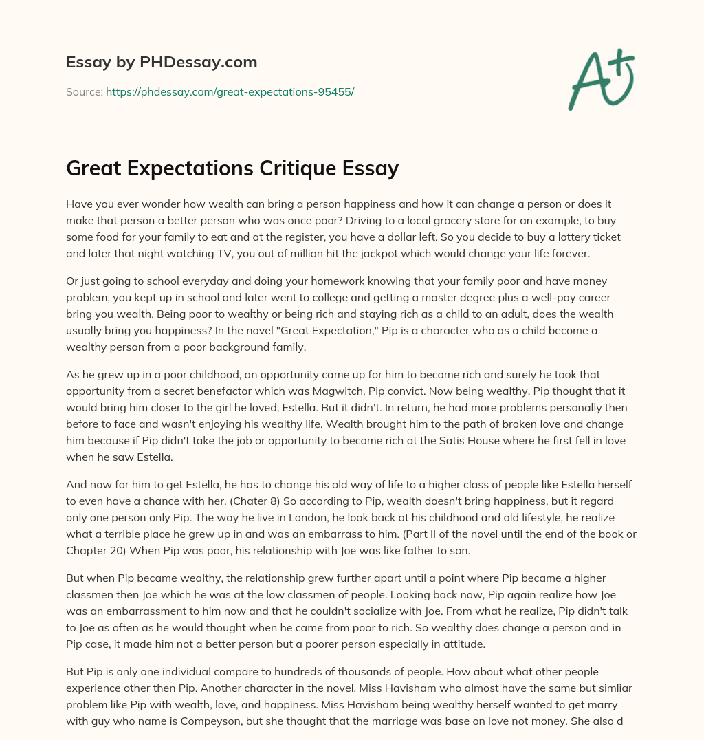 Great Expectations Critique Essay essay