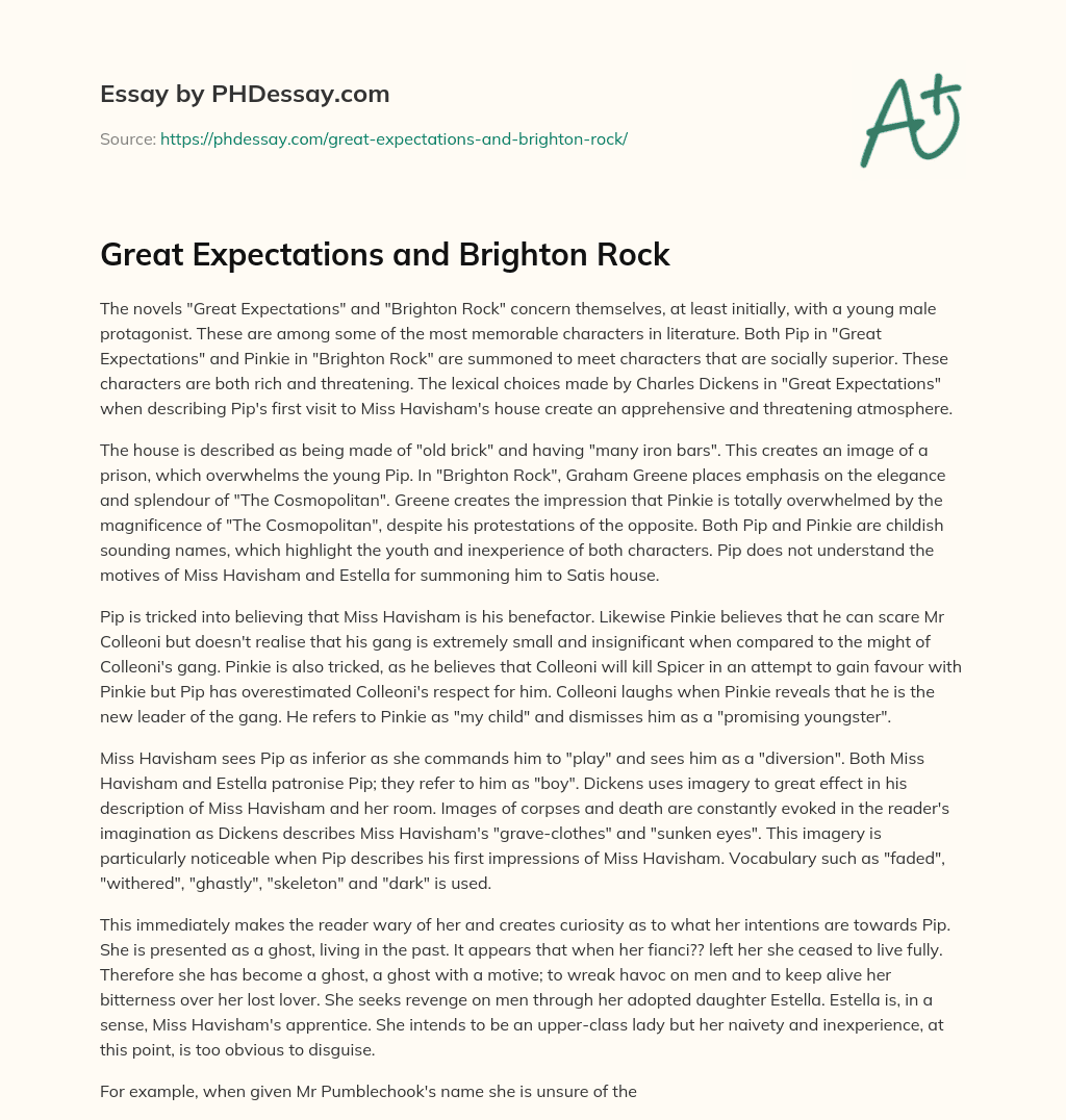 Great Expectations and Brighton Rock essay