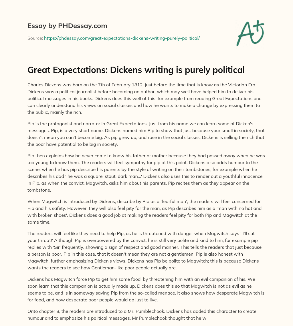 Great Expectations: Dickens writing is purely political essay
