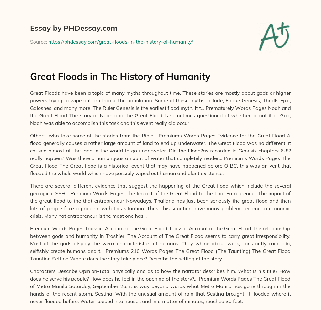 Great Floods in The History of Humanity essay