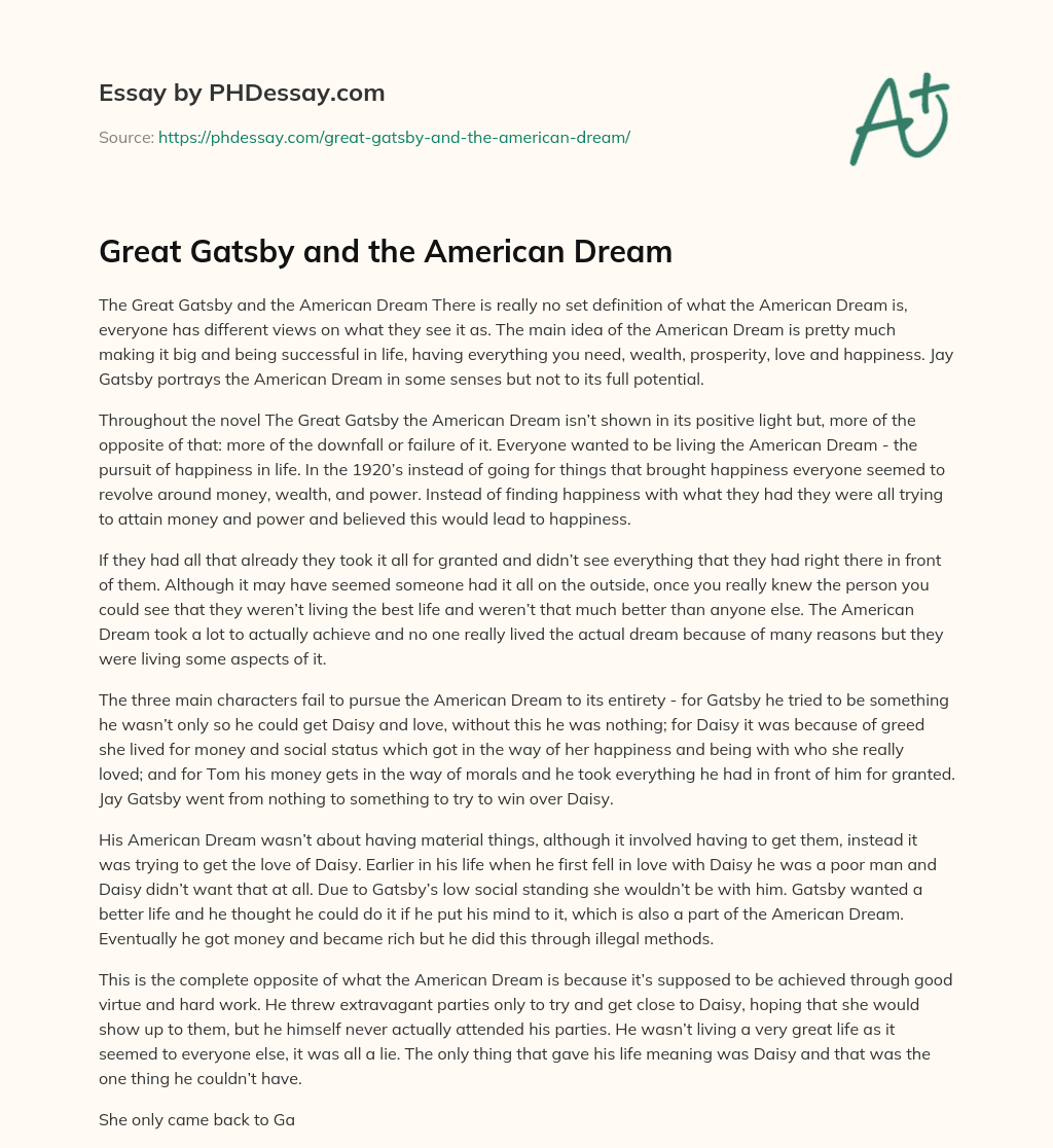 Great Gatsby and the American Dream essay