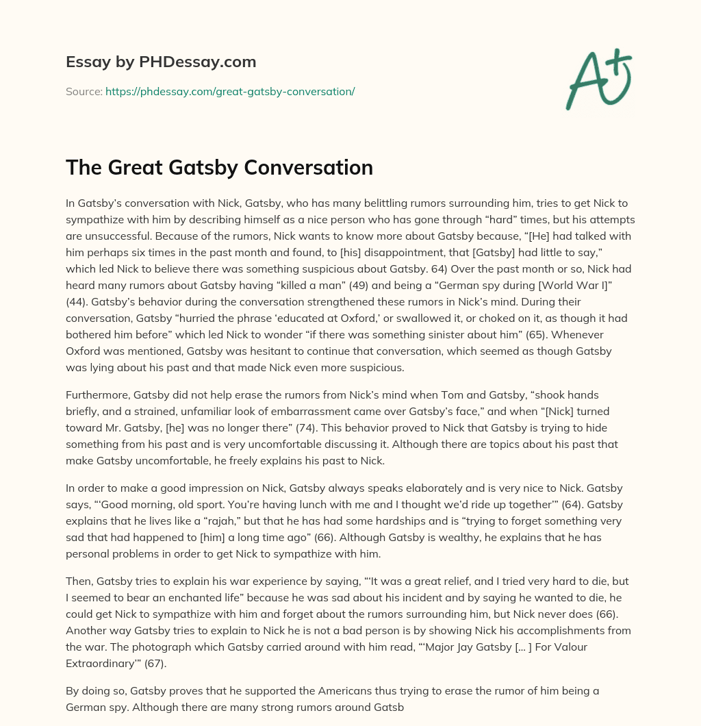 The Great Gatsby Conversation essay