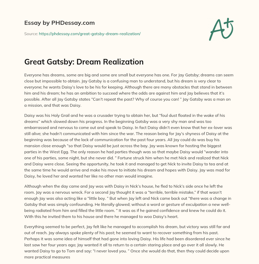 Great Gatsby: Dream Realization essay