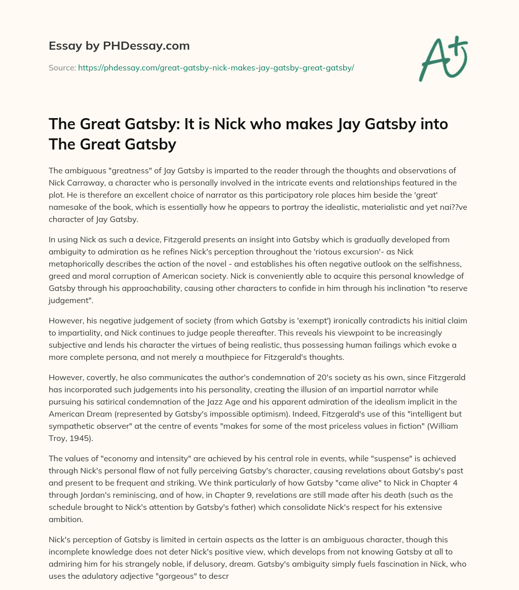 the great gatsby essay nick