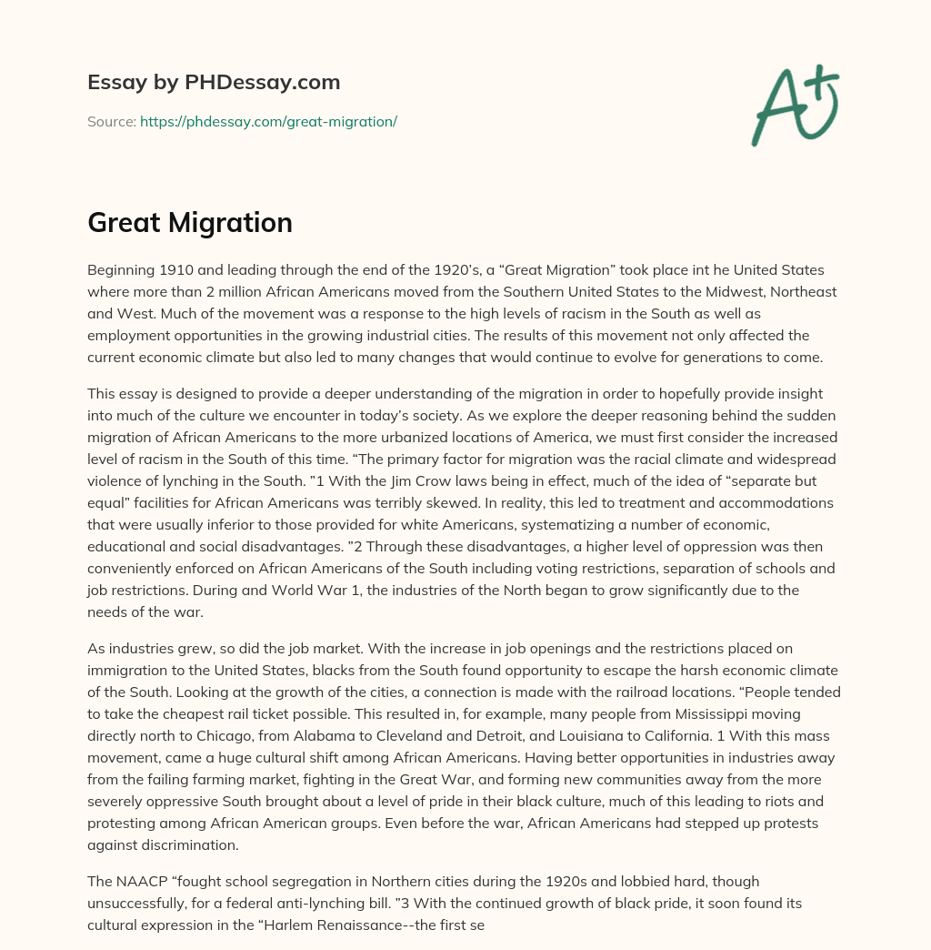 Great Migration essay