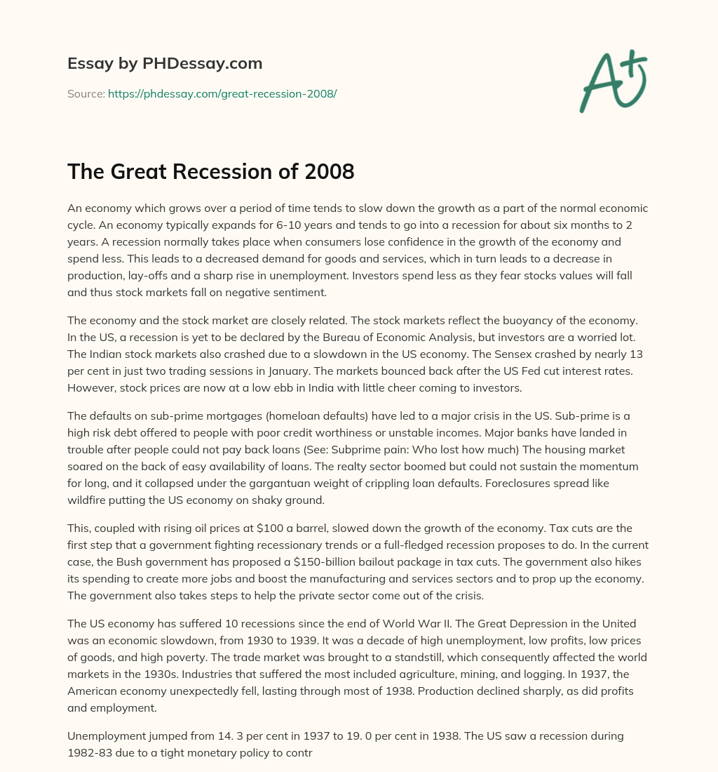 great recession of 2008 essay