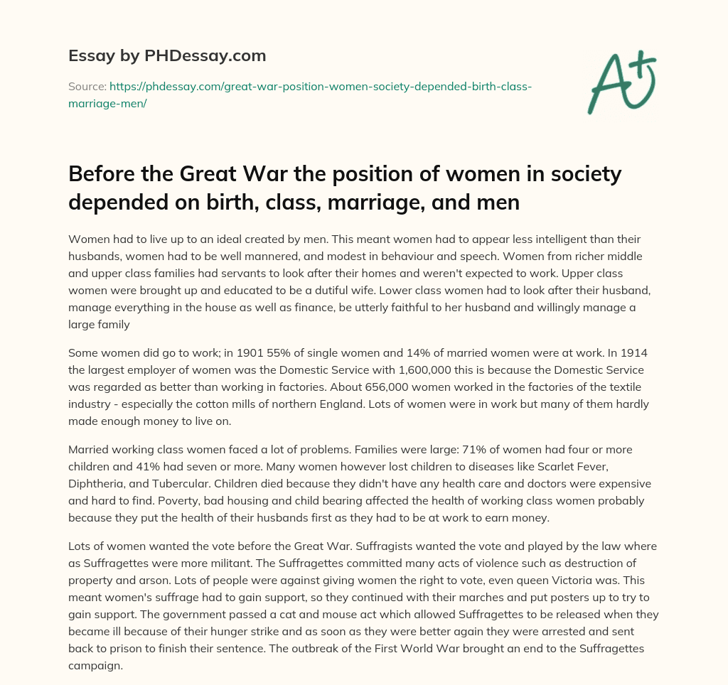 Gender Roles and Employment for Women in Early 20th Century England essay
