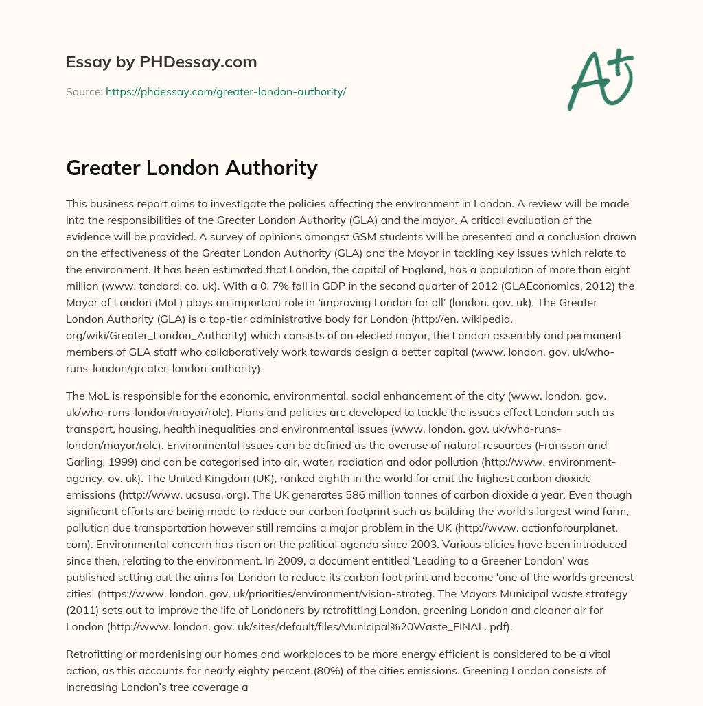 Greater London Authority essay