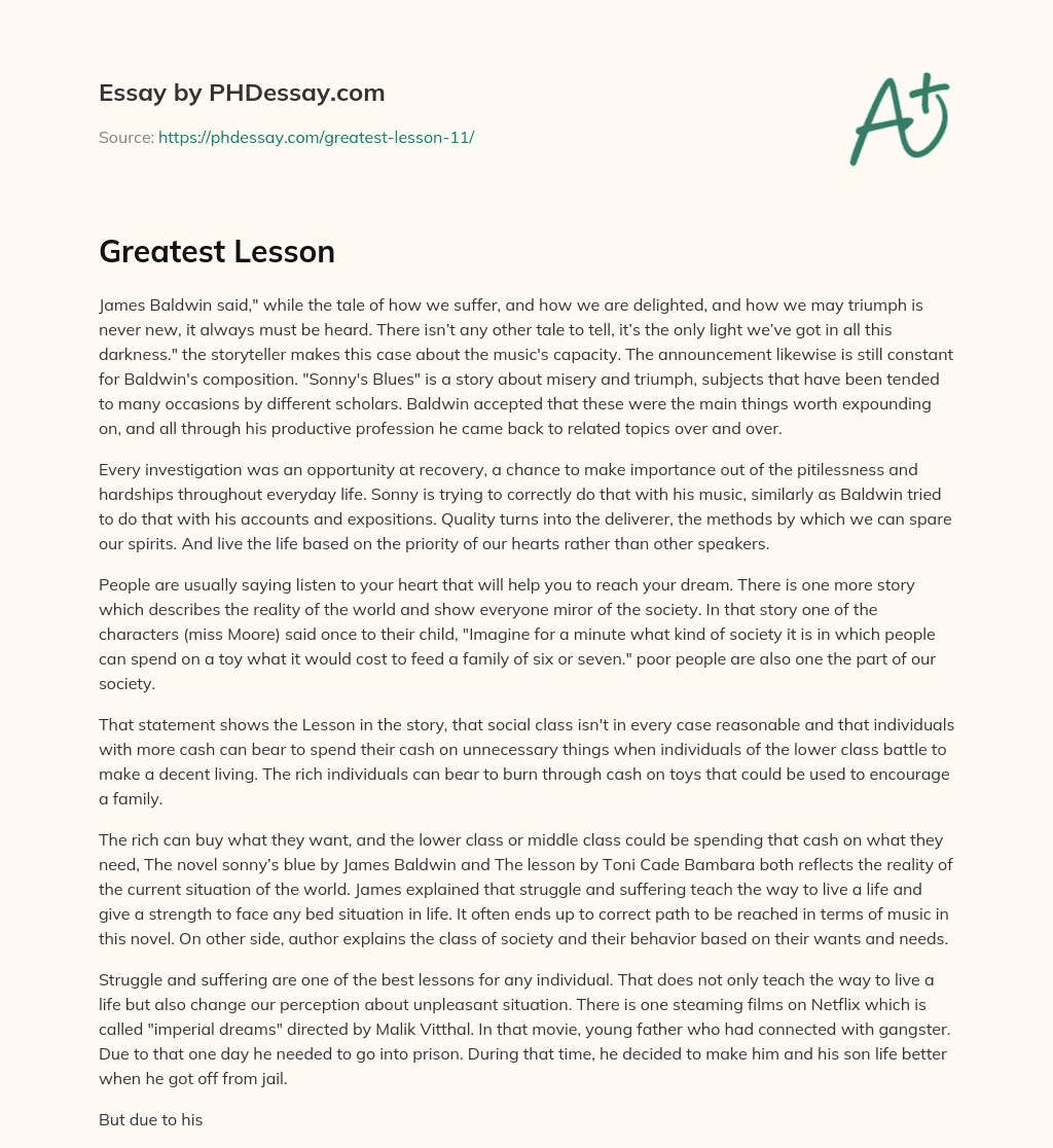 Greatest Lesson essay