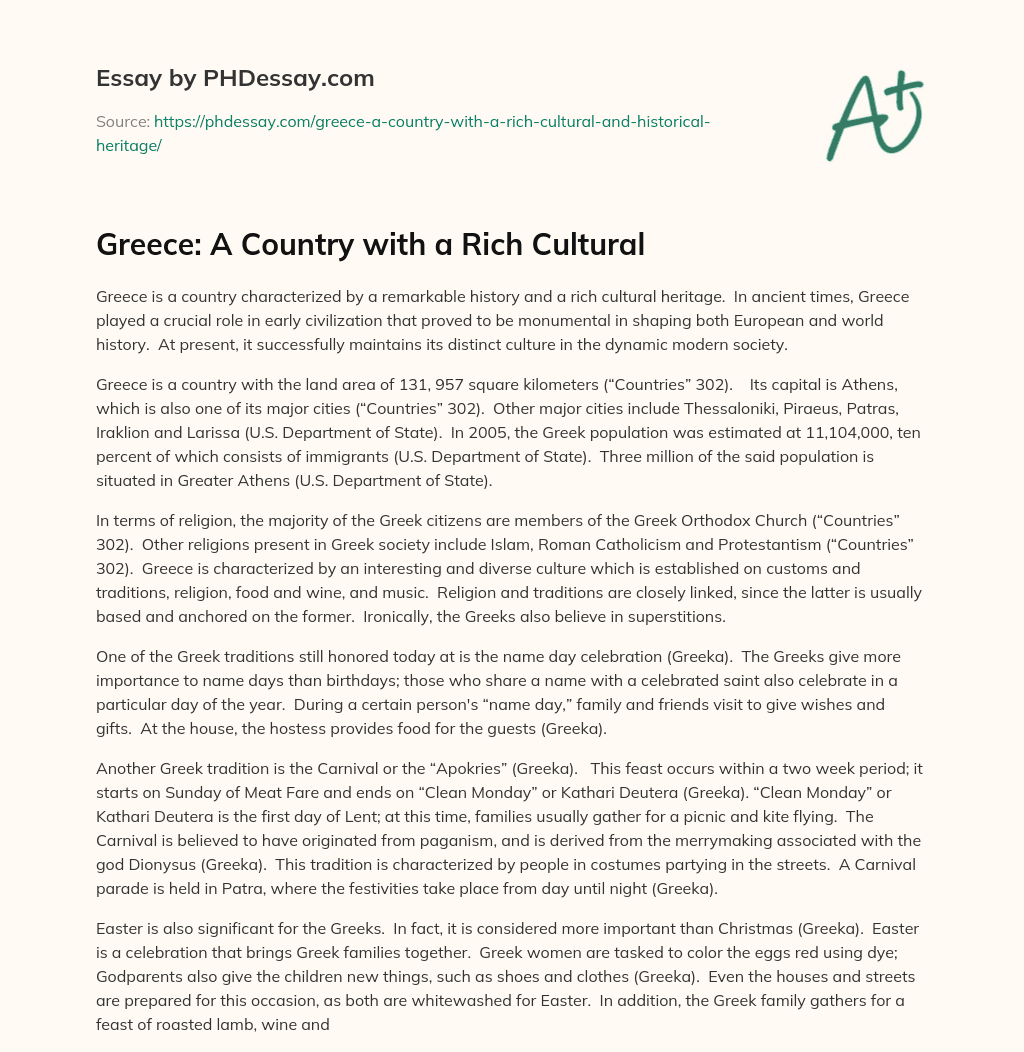 Greece: A Country with a Rich Cultural essay