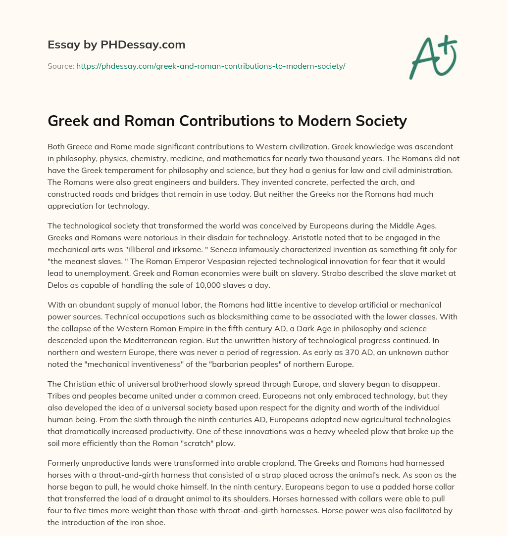 Greek and Roman Contributions to Modern Society essay