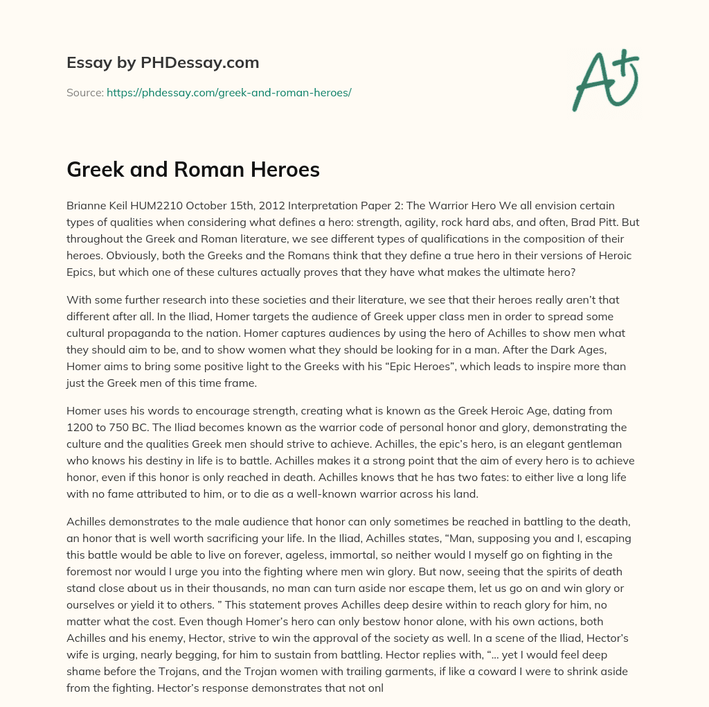 Greek and Roman Heroes essay