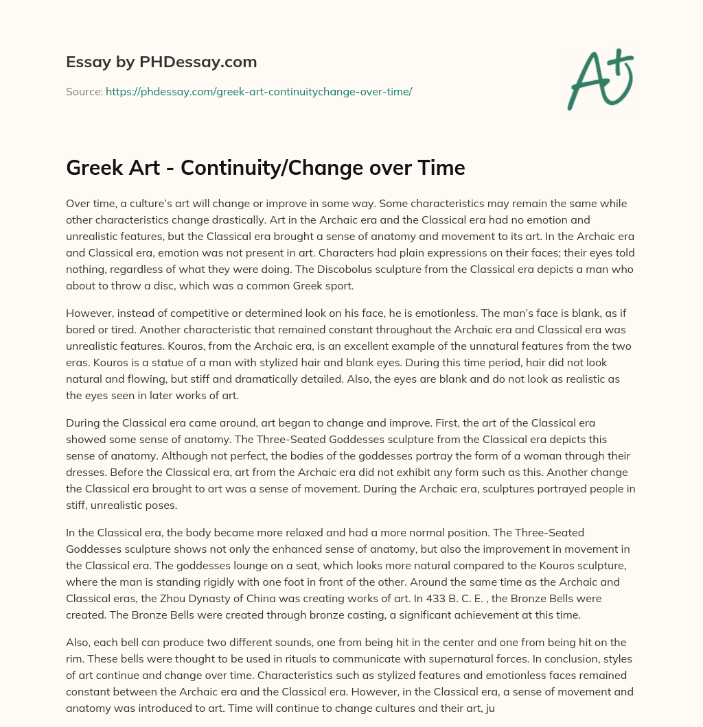 Greek Art – Continuity/Change over Time essay