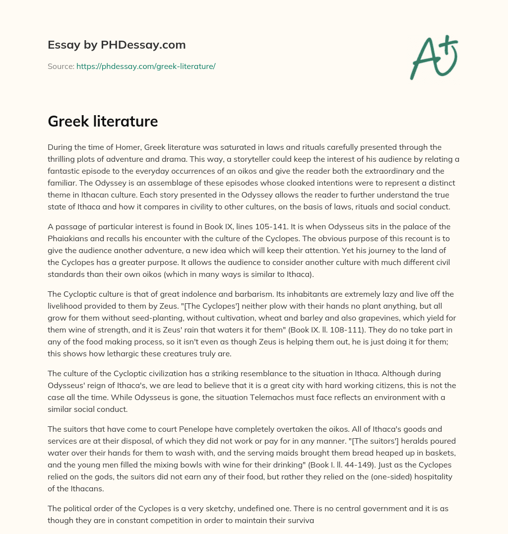 Greek literature essay