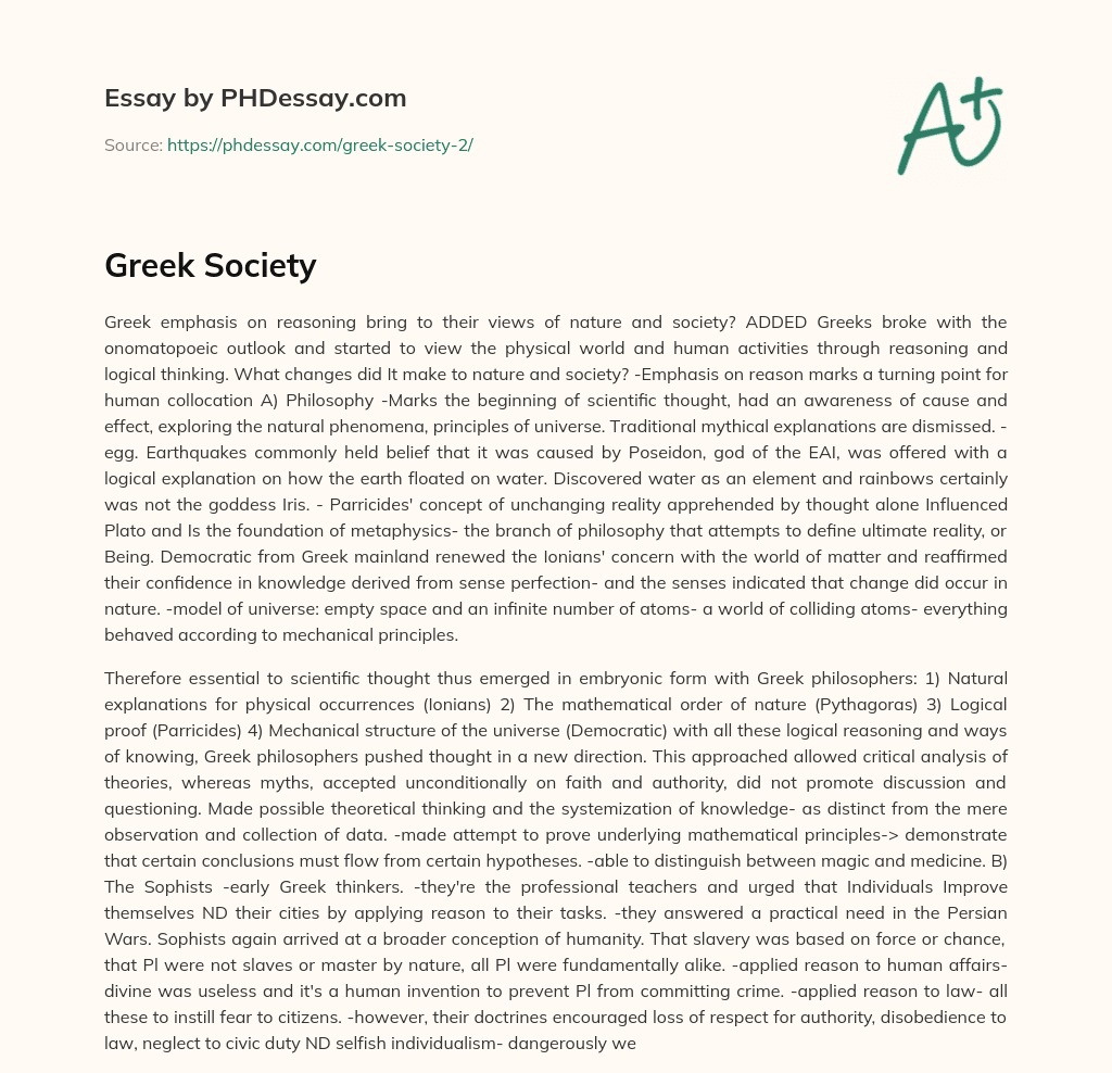 Greek Society essay