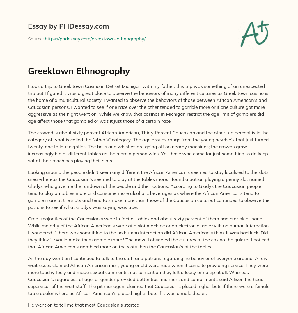 Greektown Ethnography essay