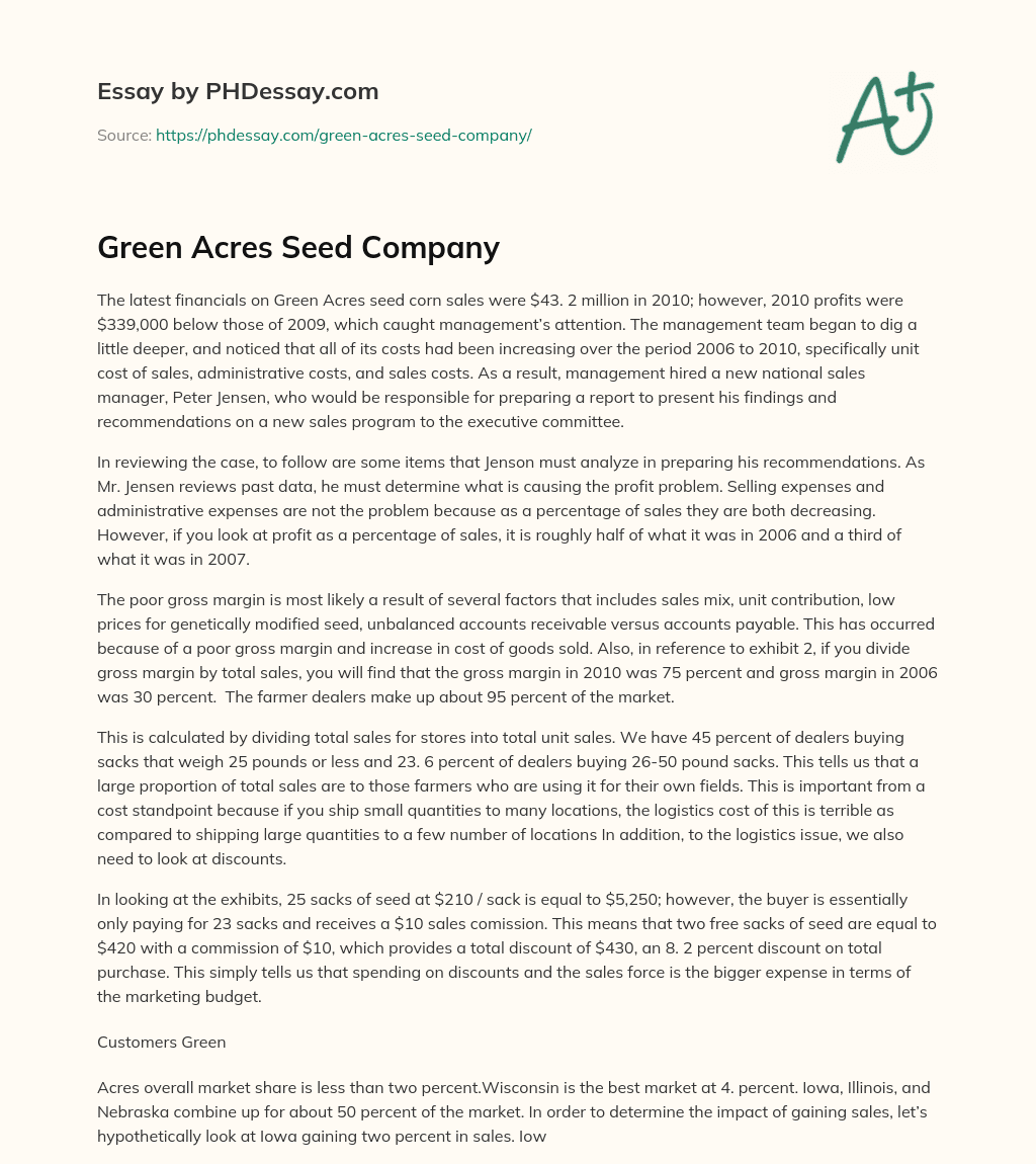Green Acres Seed Company essay