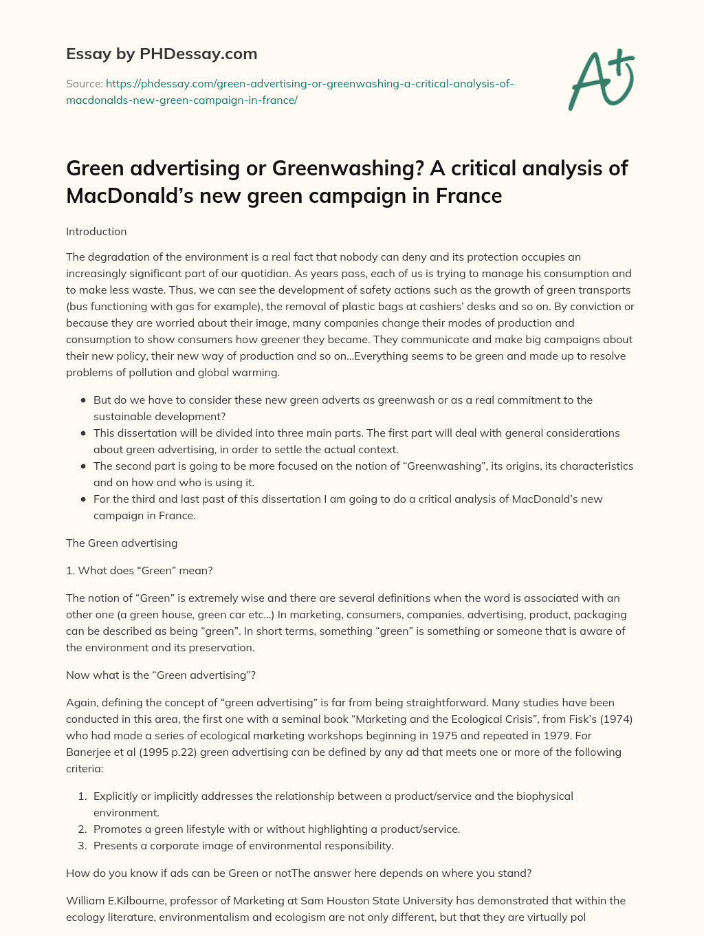 The Rise of Green Advertising and its Impact on Consumers and Companies essay