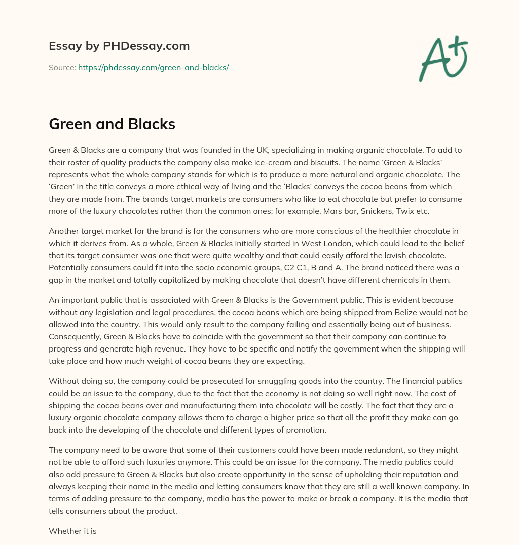 Green and Blacks essay