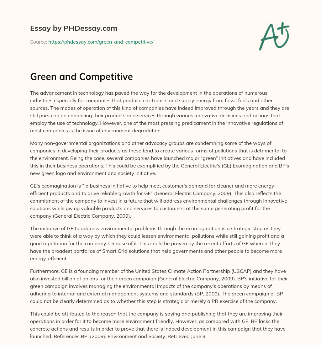 Green and Competitive essay
