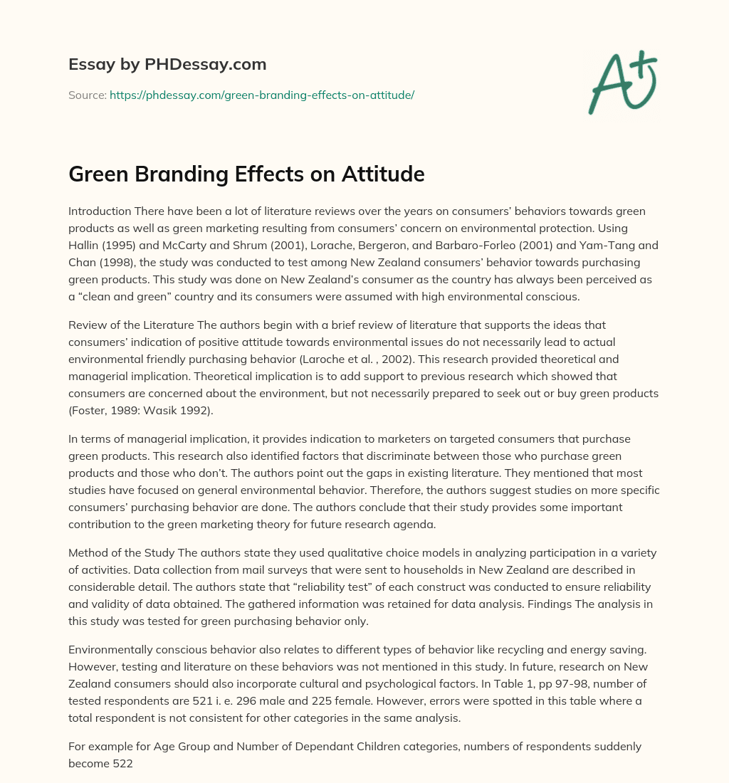 Green Branding Effects on Attitude essay