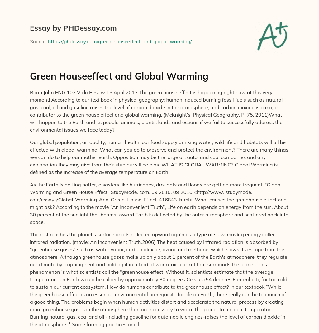 Green Houseeffect and Global Warming essay
