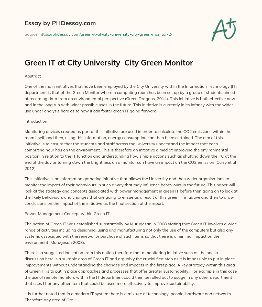Green Monitor: A Student-led Initiative to Foster Green IT essay