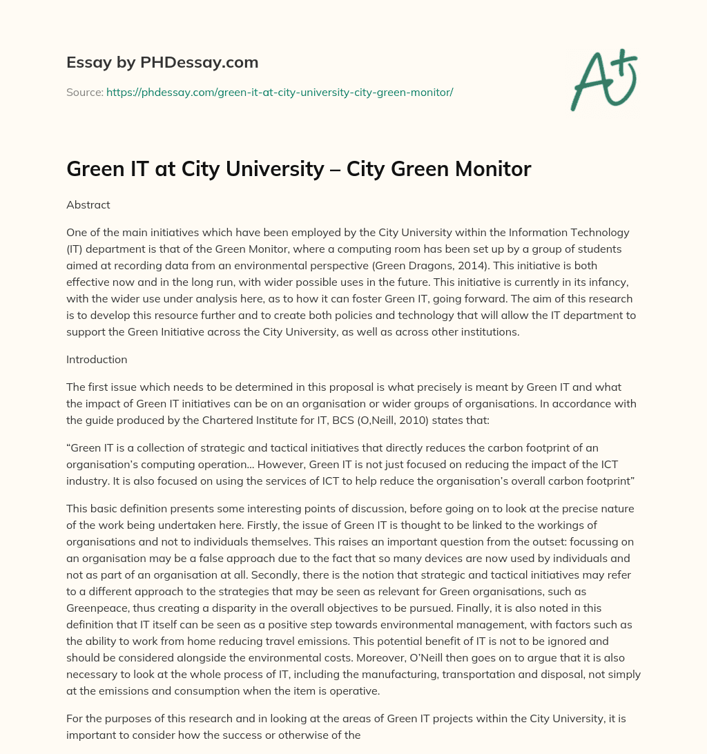 Green IT at City University – City Green Monitor essay