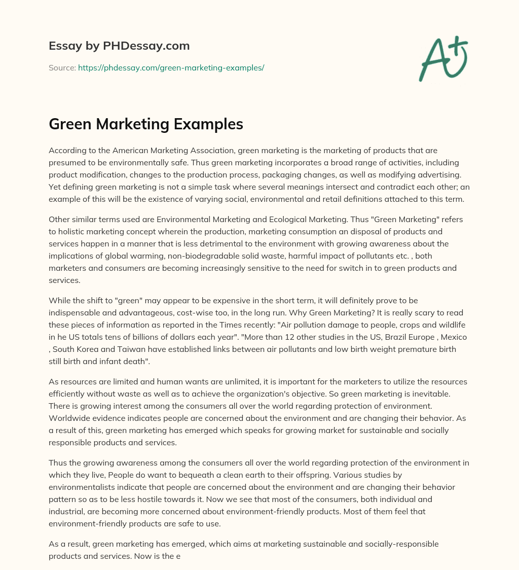 Green Marketing Examples essay